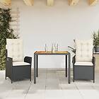 vidaXL Matgrupp för trädgården med dynor 3 delar svart konstrotting 3213085