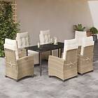 vidaXL Matgrupp för trädgården med dynor 7 delar beige konstrotting 3213006