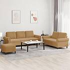 vidaXL Soffgrupp med dynor 3 delar brun sammet 3202267
