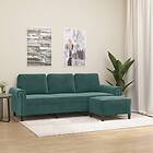 vidaXL 3-sitssoffa med fotpall mörkgrön 180 cm sammet 3201217