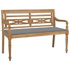 vidaXL Bataviabänk med grå dyna 120 cm massiv teak 3062155