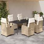 vidaXL Matgrupp för trädgården med dynor 7 delar beige konstrotting 3213007