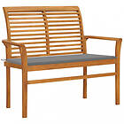 vidaXL Trädgårdsbänk med grå dyna 112 cm massiv teak 3062650