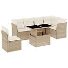 vidaXL Matgrupp för trädgården med dynor 7 delar beige konstrotting 3266618