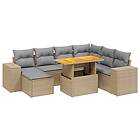 vidaXL Matgrupp för trädgården med dynor 8 delar beige konstrotting 3275943