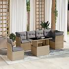 vidaXL Matgrupp för trädgården med dynor 7 delar beige konstrotting 3266619