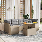 vidaXL Matgrupp för trädgården med dynor 7 delar beige konstrotting 3272095
