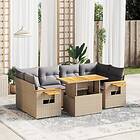 vidaXL Matgrupp för trädgården med dynor 7 delar beige konstrotting 3273418