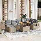 vidaXL Matgrupp för trädgården med dynor 8 delar beige konstrotting 3275712