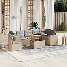 vidaXL Matgrupp för trädgården med dynor 7 delar beige konstrotting 3272662
