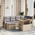 vidaXL Matgrupp för trädgården med dynor 7 delar beige konstrotting 3271857