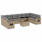 vidaXL Loungegrupp för trädgården m. dynor 11 delar beige konstrotting 3268149