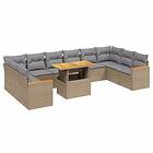 vidaXL Loungegrupp för trädgården m. dynor 11 delar beige konstrotting 3273250