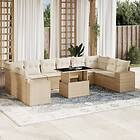 vidaXL Loungegrupp för trädgården m. dynor 11 delar beige konstrotting 3269408