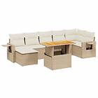 vidaXL Matgrupp för trädgården med dynor 8 delar beige konstrotting 3271863