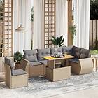 vidaXL Matgrupp för trädgården med dynor 7 delar beige konstrotting 3272221