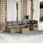 vidaXL Matgrupp för trädgården med dynor 8 delar beige konstrotting 3268059