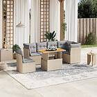 vidaXL Matgrupp för trädgården med dynor 7 delar beige konstrotting 3270856