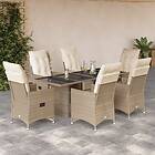 vidaXL Caféset för trädgården 7 delar med dynor beige konstrotting 3276943