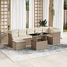vidaXL Matgrupp för trädgården med dynor 8 delar beige konstrotting 3266748