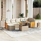vidaXL Matgrupp för trädgården med dynor 8 delar beige konstrotting 3274068