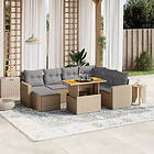 vidaXL Matgrupp för trädgården med dynor 8 delar beige konstrotting 3275607