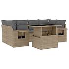 vidaXL Matgrupp för trädgården med dynor 7 delar beige konstrotting 3267759