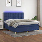 vidaXL Ramsäng med madrass & LED blå 160x200 cm tyg