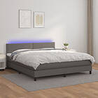 vidaXL Ramsäng med madrass & LED grå 180x200 cm konstläder