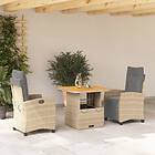 vidaXL Matgrupp för trädgården 3 delar med dynor beige konstrotting 3277423