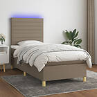 Ramsäng med madrass & LED taupe 90x190 cm tyg
