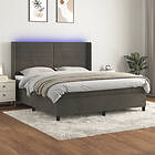 Ramsäng med madrass & LED mörkgrå 180x200 cm sammet