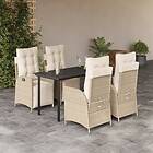 vidaXL Matgrupp för trädgården med dynor 5 delar beige konstrotting 3213443