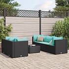 vidaXL Loungegrupp med dynor 6 delar svart konstrotting 3308020