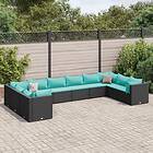 vidaXL Loungegrupp 10 delar med svarta dynor konstrotting 3308284