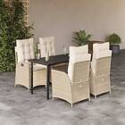 vidaXL Matgrupp för trädgården med dynor 5 delar beige konstrotting 3213247