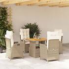 vidaXL Matgrupp för trädgården med dynor 5 delar beige konstrotting 3277470