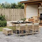 vidaXL Matgrupp för trädgården med dynor 11 delar beige konstrotting 3211510