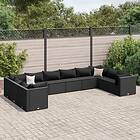 vidaXL Loungegrupp 10 delar med svarta dynor konstrotting 3308283