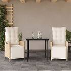 vidaXL Matgrupp för trädgården 3 delar med dynor beige konstrotting 3213434