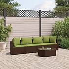 vidaXL Loungegrupp för trädgården med dynor 5 delar brun konstrotting 3308374