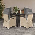 vidaXL Matgrupp för trädgården med dynor 5 delar mixbeige konstrotting 3213449