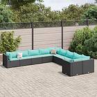 vidaXL Loungegrupp 10 delar med svarta dynor konstrotting 3308348