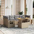vidaXL Matgrupp för trädgården med dynor 7 delar beige konstrotting 3271654