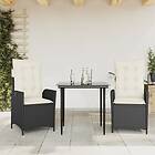 vidaXL Matgrupp för trädgården med dynor 3 delar svart konstrotting 3213154