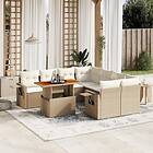 vidaXL Matgrupp för trädgården med dynor 8 delar beige konstrotting 3271681