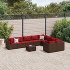 vidaXL Loungegrupp 10 delar med brun dynor konstrotting 3308325