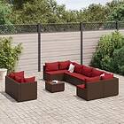 vidaXL Loungegrupp 10 delar med brun dynor konstrotting 3308309
