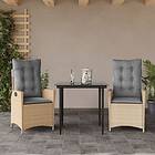 vidaXL Matgrupp för trädgården 3 delar med dynor beige konstrotting 3213254