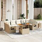 vidaXL Matgrupp för trädgården med dynor 8 delar beige konstrotting 3271667